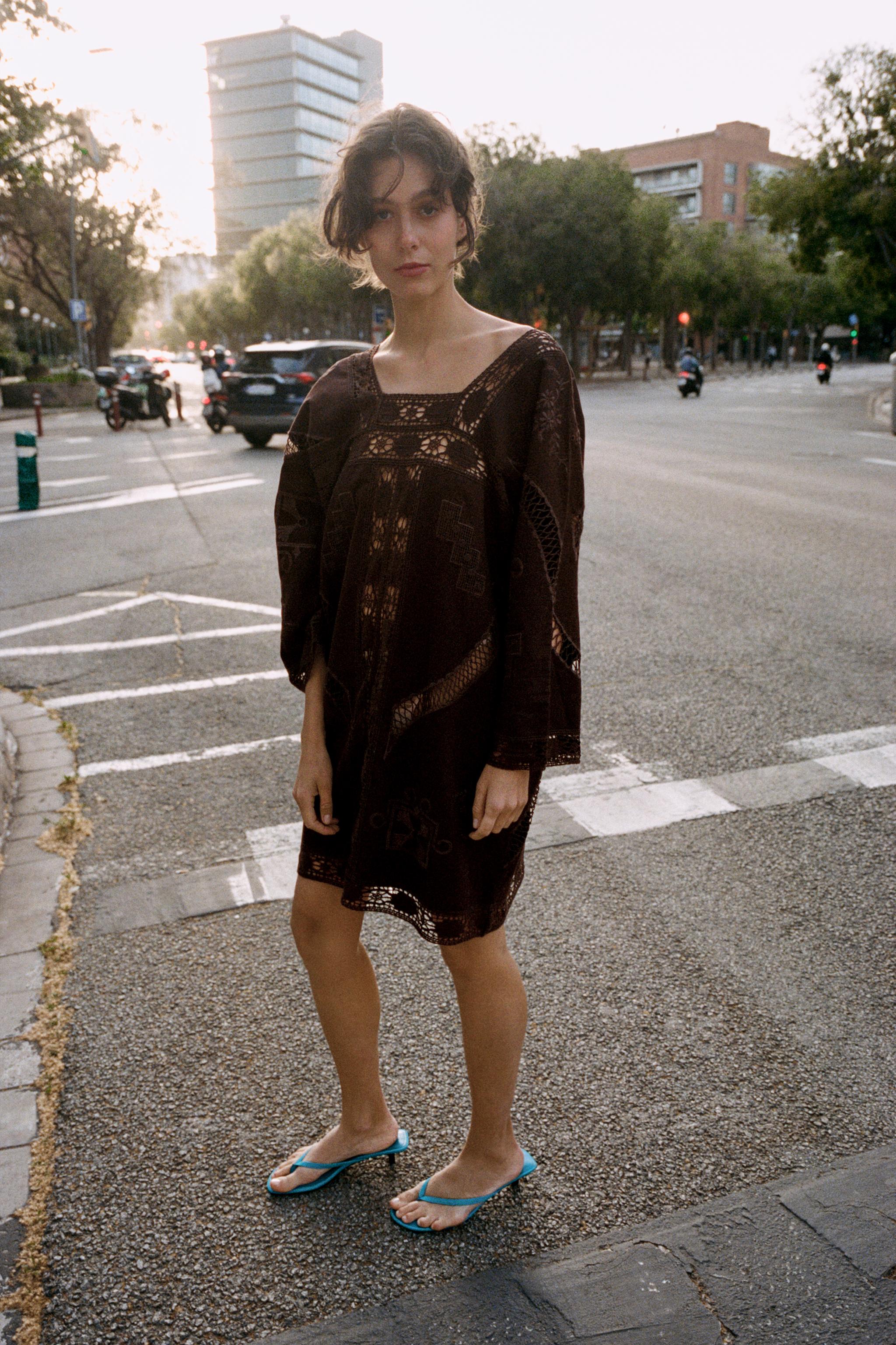 EMBROIDERED EYELET CANVAS DRESS